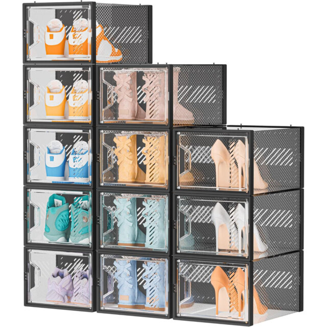 Large Shoe Storage Box,12 Pcs Shoe Box Plastic Stackable, Shoe ...
