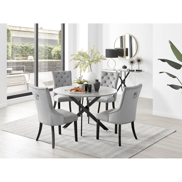 Tierra Modern Chrome Metal & Glass Round Dining Table Set with 4 Luxury ...