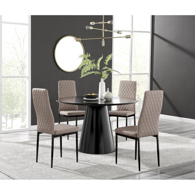 Edzard Statement Pedestal Round Dining Table Set & 4 Luxury Faux ...