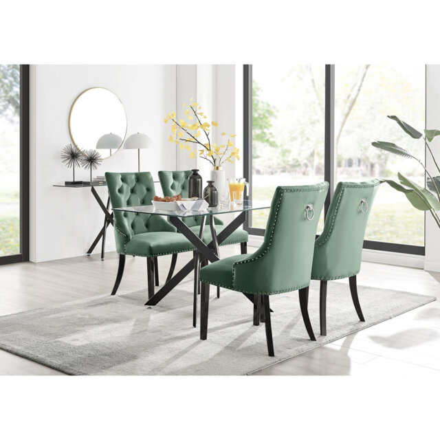 Lenworth Black Metal and Glass Rectangular Dining Table Set with 4 ...