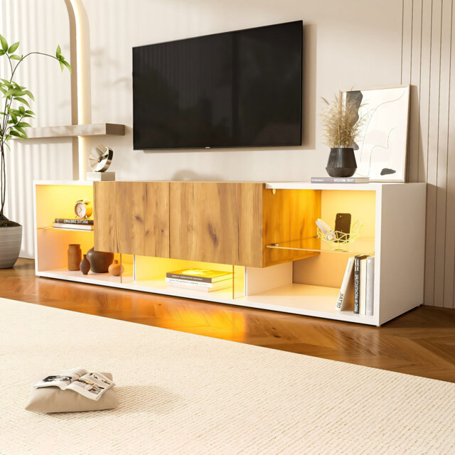 Tv Stand With Led And 2 Drawers White by Wayfair | ufurnish.com
