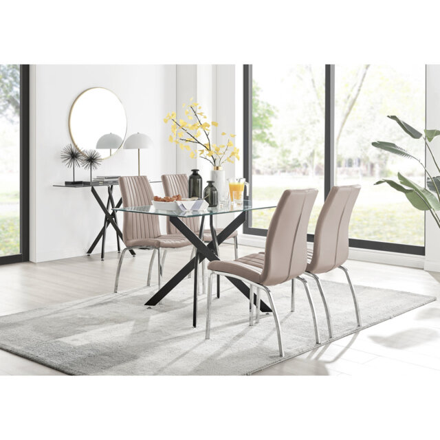 Lenworth Black Metal and Glass Rectangular Dining Table Set with 4 Soft ...
