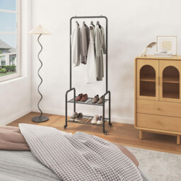 Entryway Hall Tree Coat Rack Stand With Shoe Storage and Clothes Rail ...