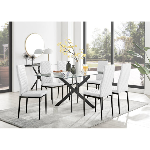 Lenworth Black Metal and Glass Rectangular Dining Table Set with 6 ...
