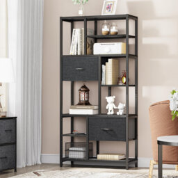 Bookshelf With Drawers,Bookcase With Steel Frame Floorstanding Book ...