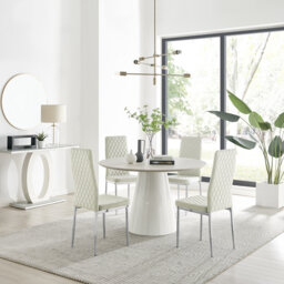 Edzard Statement 4 Person Round Dining Table Set in Luxury Stone Effect ...