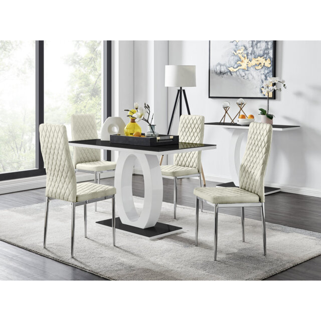 Scottsmoor Modern Halo 4 Seat Dining Table Set Luxury Velvet Dining