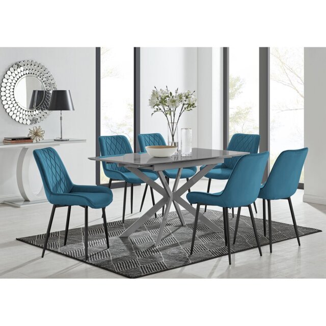 Eubanks Modern High Gloss Extendable Dining Table Set with x6 Luxury ...