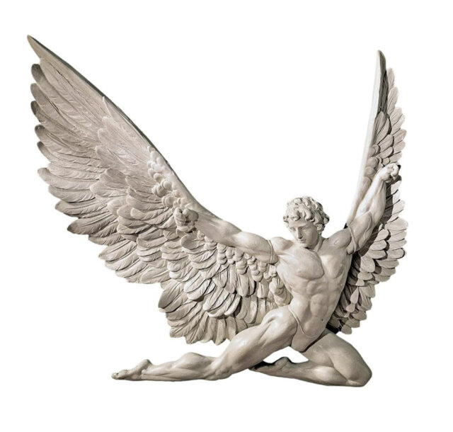 Winged Man Color Icarus Winged Man Wall Sculpture - Ancient - Living Room Decor - 28 cm ...
