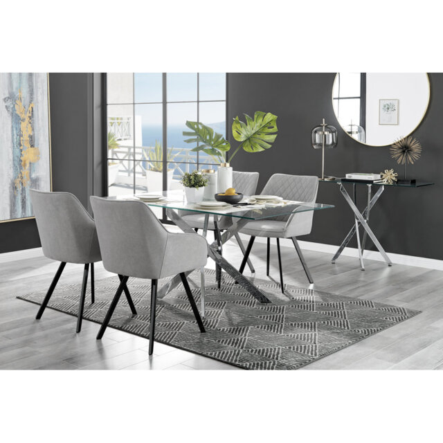 Lenworth Chrome and Glass Rectangular Dining Table Set with 4 Luxury ...