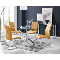 Lenworth Chrome and Glass Rectangular Dining Table Set with 6 Quilted ...