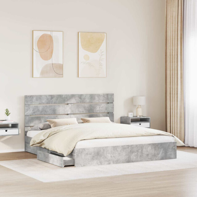 Bed Frame With Drawer Grey Sonoma 160 X 200 Cm Engineered Wood by ...