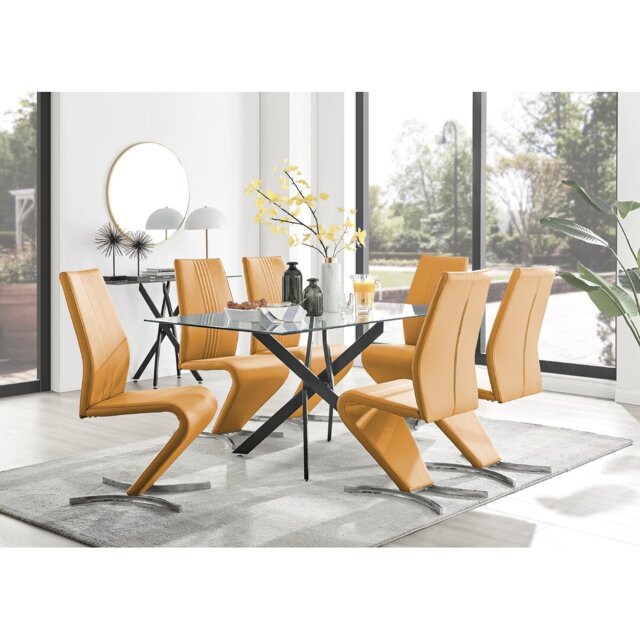 Lenworth Black Metal and Glass Rectangular Dining Table Set with 6 ...