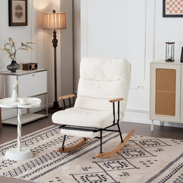 Boucle Fabric Tufted Rocking Chair, High Back Rocking Tub Chair With ...