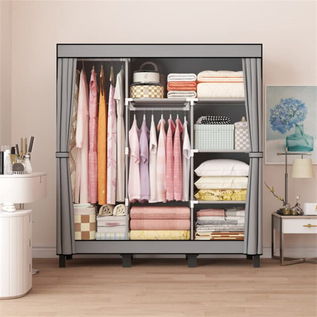 Portable Wardrobe, Wardrobe Storage Organiser Fabric Closet With 2 ...