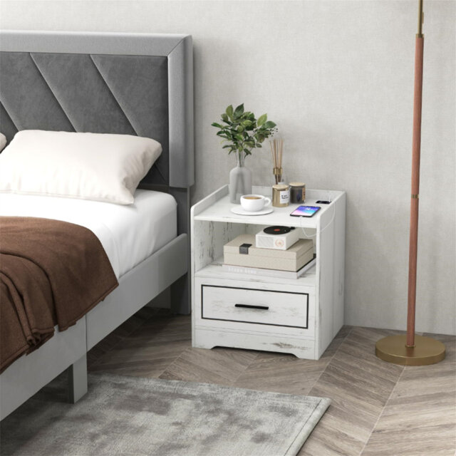 Smart Bedside Table, LED Nightstand End Tables With USB Charging ...