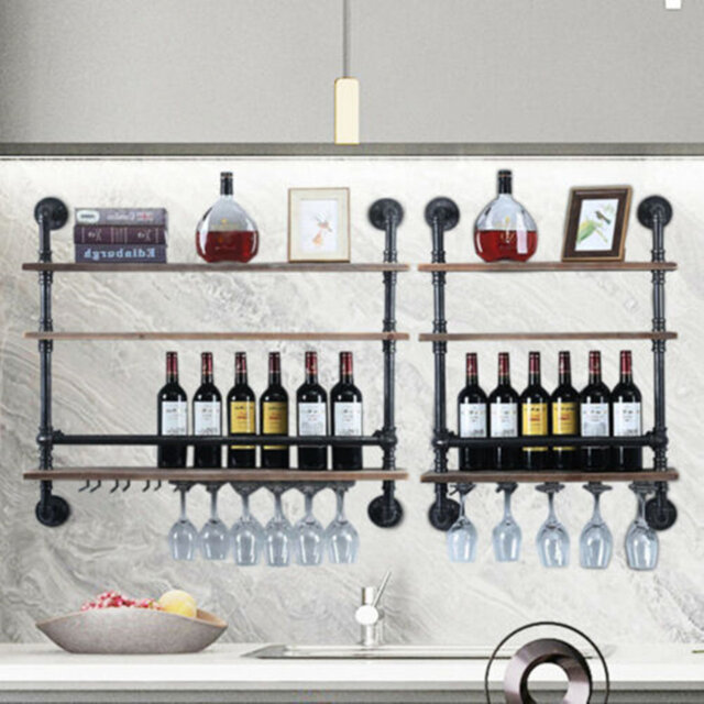 Shedd 12 Bottle Wall Mounted Wine Bottle & Glass Rack in Black/Oak by ...