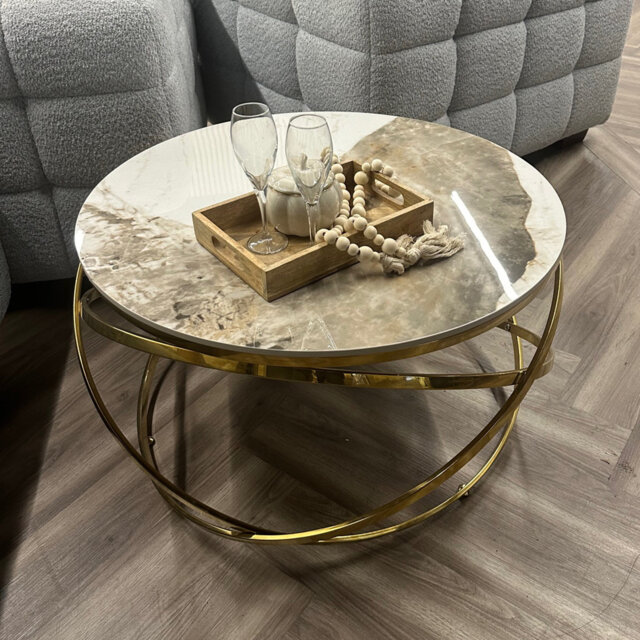 Vhht Luxury Spiro Gold Coffee Table 3 Ring Stand 80cm Sintered Stone For ...