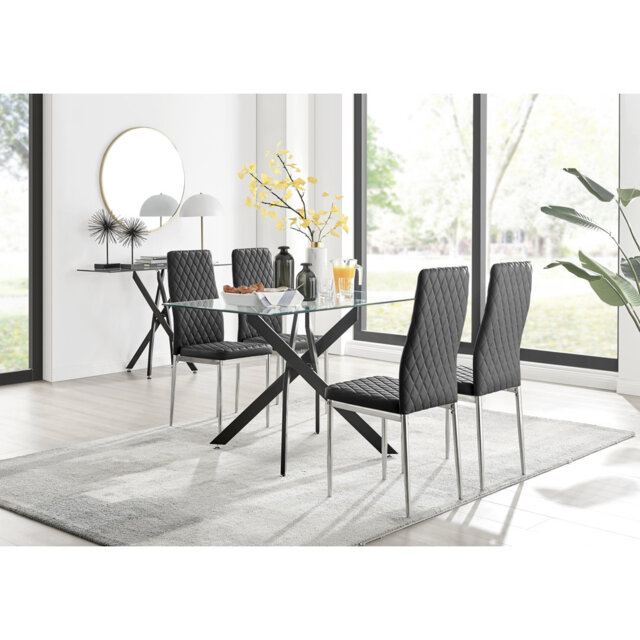 Lenworth Black Metal and Glass Rectangular Dining Table Set with 4 ...