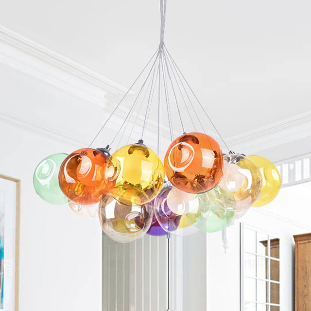 Zahra Modern Colorful 25-Light Bubble Globe Glass Chandelier Cluster ...
