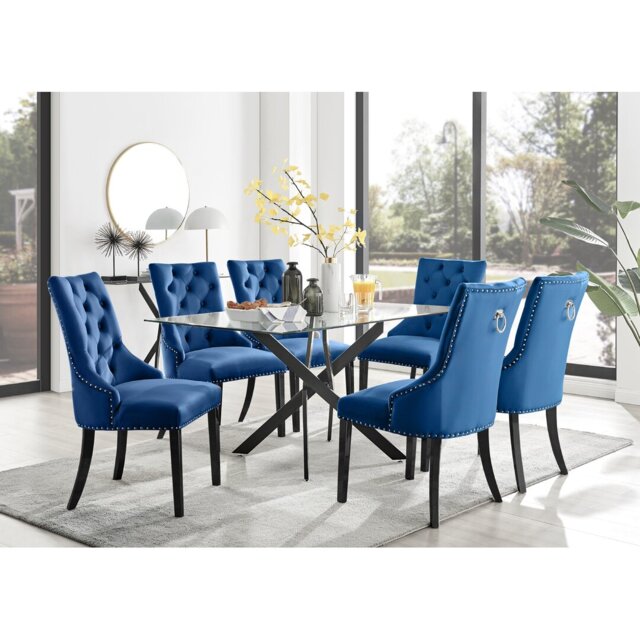 Lenworth Chrome and Glass Rectangular Dining Table Set with 6 Luxury ...