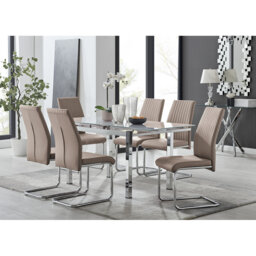 Lenworth Chrome and Glass Rectangular Dining Table Set with 6 Soft ...