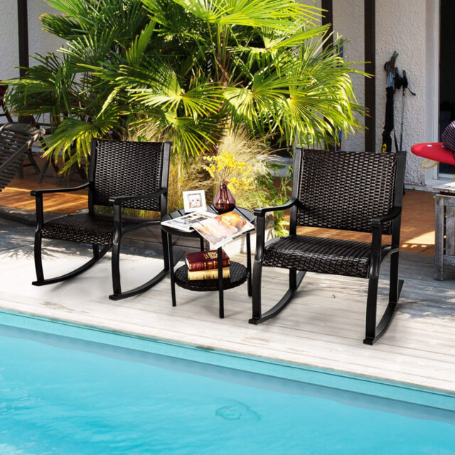 3 Piece Rocking Table Chairs Set, Patio Bistro Set With Coffee Table ...