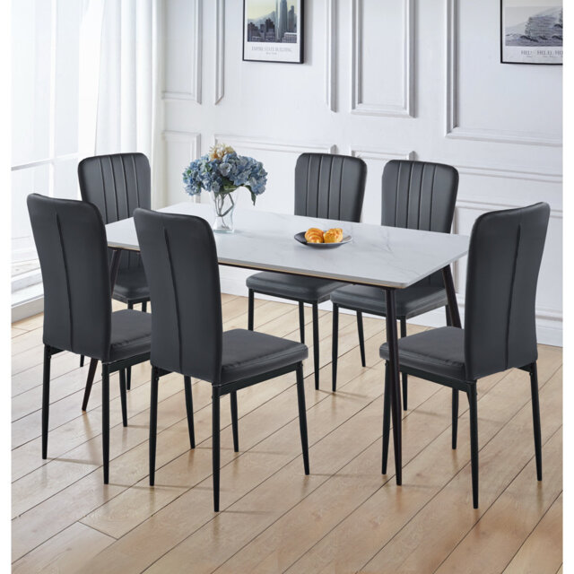 Large Back Table Cullompton Large Rectangular Dining Table (160Cm) With 6 Black Faux ...