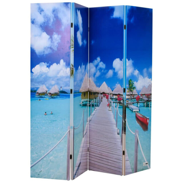 Folding Room Divider 170 Cm – Beach Scene Privacy Screen For Living ...