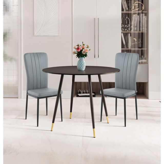 Finley Small Round Dining Table In Finish With 2 Light Grey Faux ...