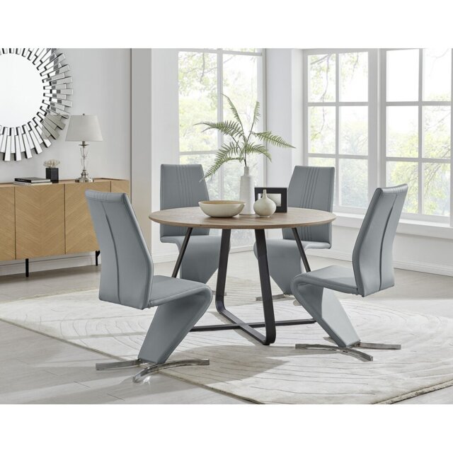 Sandy Classic Dining Table Set with 4 Modern Design Faux Leather Dining ...