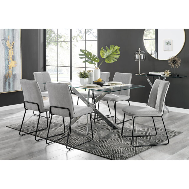 Lenworth Modern Glass And Metal Rectangular Dining Table Set with 6 ...