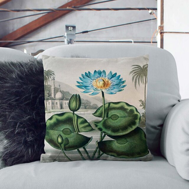 Blue Egyptian Water Lily by R.J. Thornton Cushion with Filling by ...