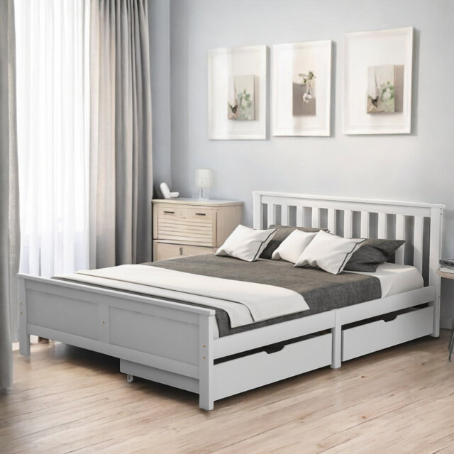 4Ft6 Double Wooden Solid White Pine Storage Bed With Drawers by Wayfair ...