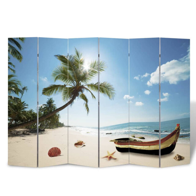 Folding Room Divider 170 Cm – Beach Scene Privacy Screen For Living ...