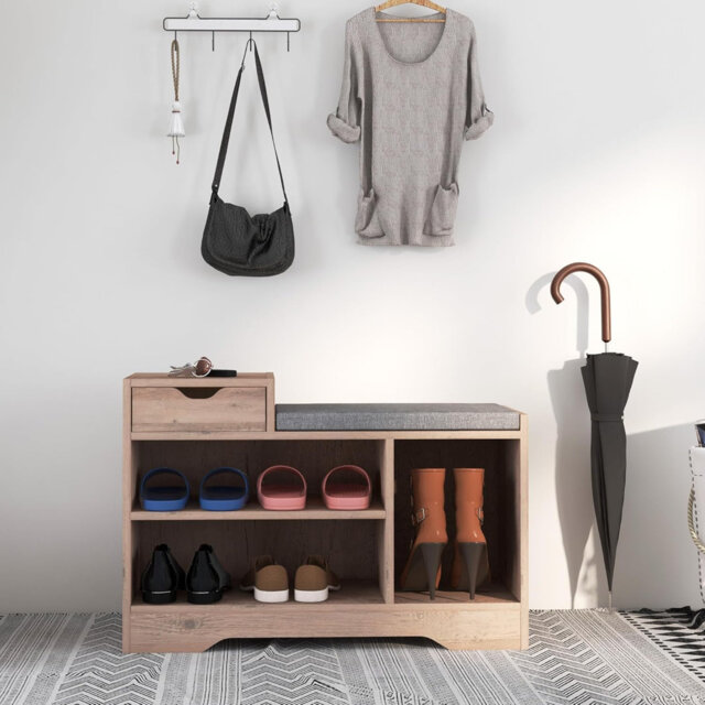 Shoe Rack Seating Table Wood Shoe Rack Bench with Seating Cushion and Drawer by Wayfair ...