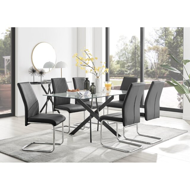 Lenworth Black Metal and Glass Rectangular Dining Table Set with 6 ...