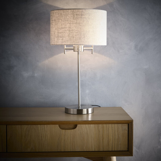 Aybel Satin Nickel Table Lamp with Linnen Shade by Wayfair | ufurnish.com