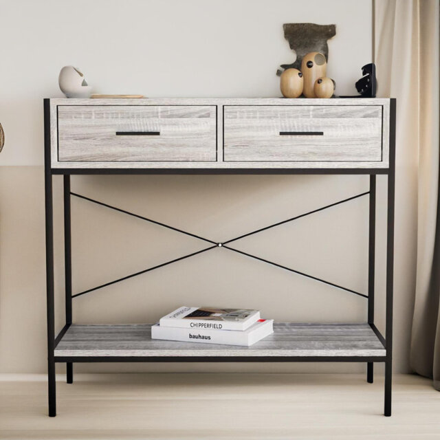 Industrial Console Table with Storage Shelf for Entryway