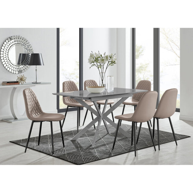 Eubanks Modern High Gloss Extendable Dining Table Set with x6 Luxury ...