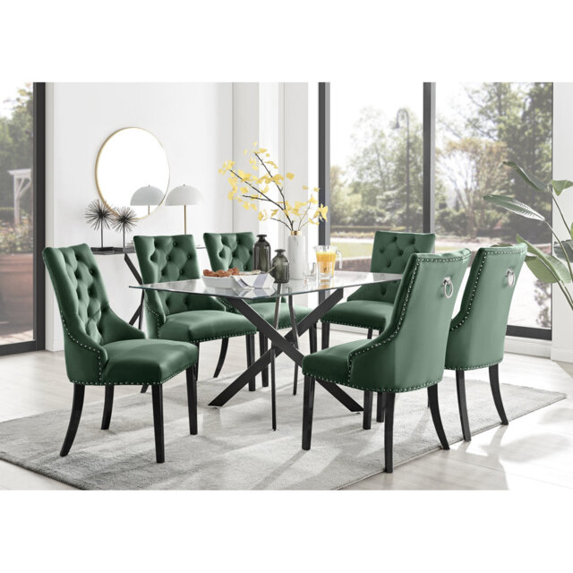 Lenworth Black Metal and Glass Rectangular Dining Table Set with 6 ...