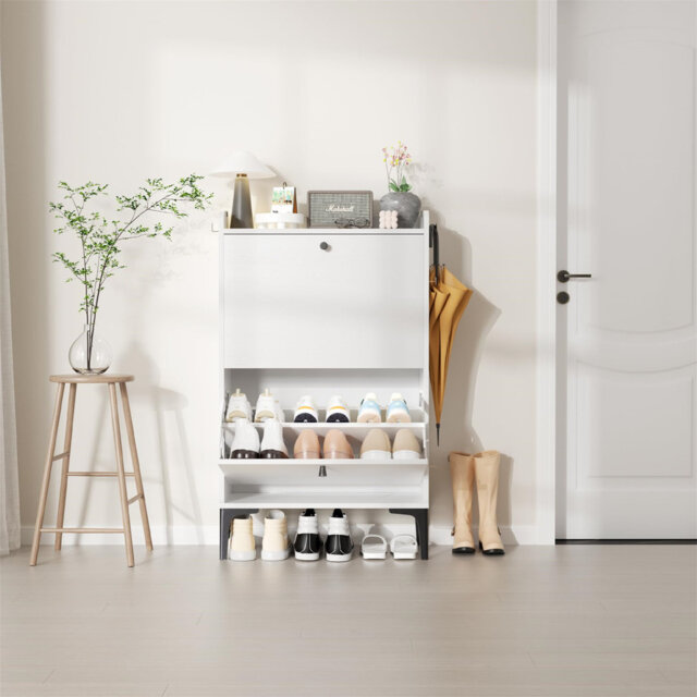 2 Drawer Shoe Cabinet Wooden Shoe Cabinet With 2 Flip Top Drawers