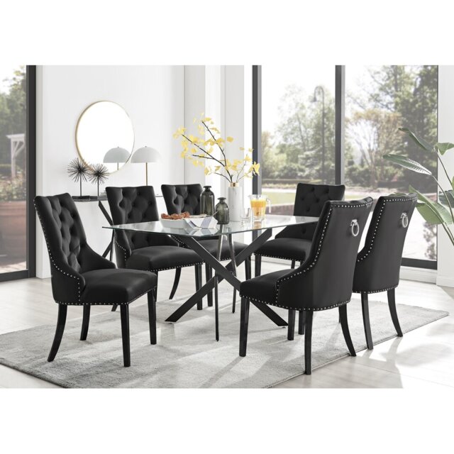 Lenworth Chrome and Glass Rectangular Dining Table Set with 6 Luxury ...