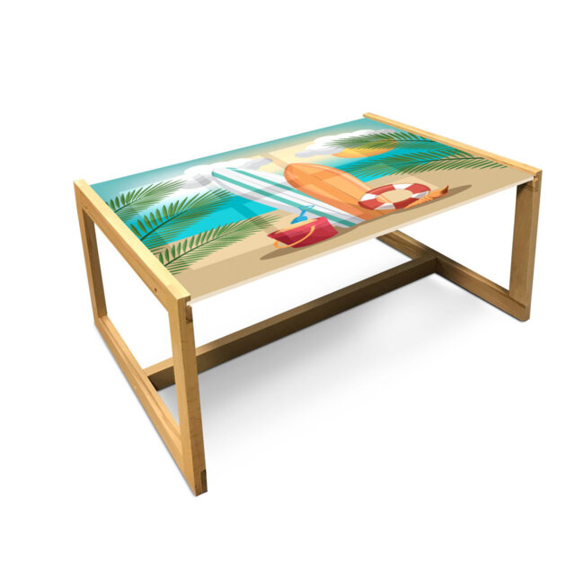 Table Fun Object Graphic Beach Coffee Table, Summer Holiday Fun Cartoon With Surf Broads ...