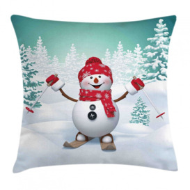 Priscille Christmas Skiing Snowman Trees Outdoor Cushion Cover