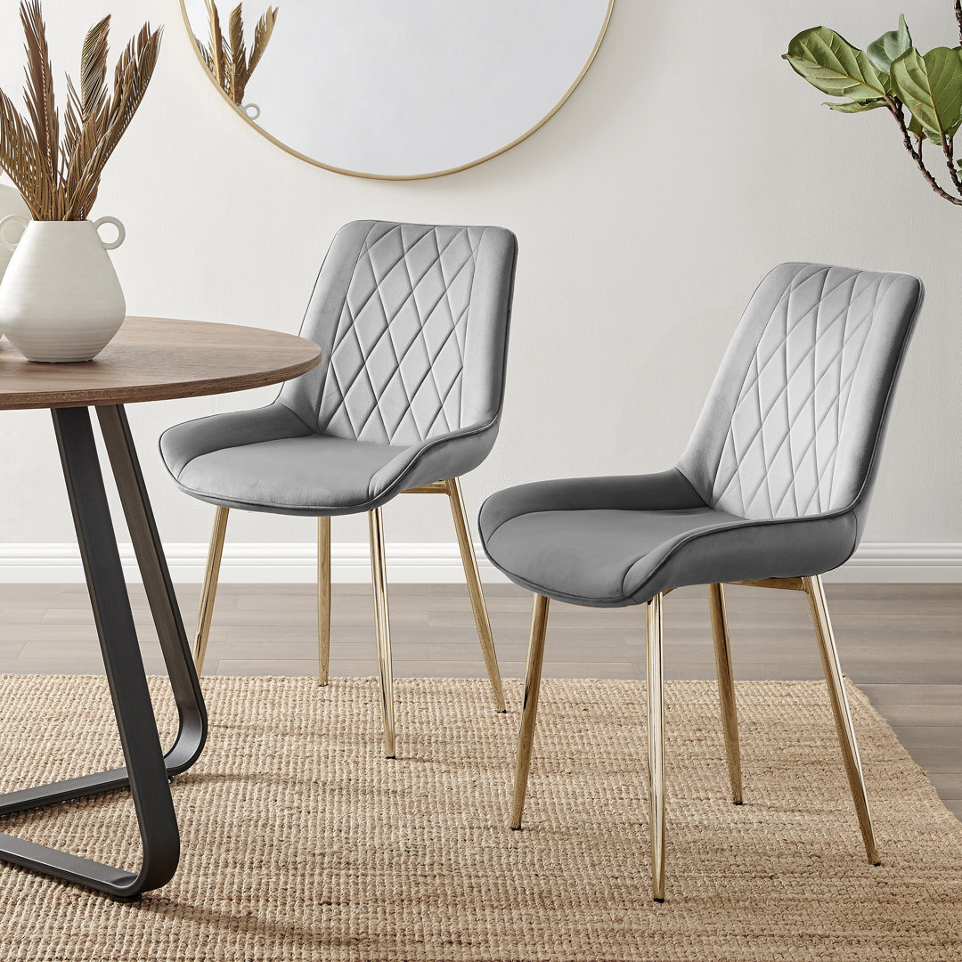 Palermo Velvet Modern Dining Chairs with Tapered Metal Legs & Quilted