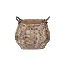 Curve -Sided Antique Wash Hessian Lined Log Basket
