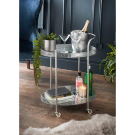Drinks Trolley Silver Kitchen Serving Cart With Two Glass Shelves Mini Bar Table Classy Style Four Plastic Castor Wheels Flat Pack Item