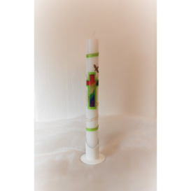 Christening Candle, Communion Candle, Confirmation Candle With Cross In Rainbow Design