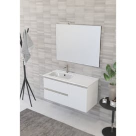 Vanity Unit 2 Drawers, 1 Door With Left Integrated Washbasin, Mirror And Spotlight